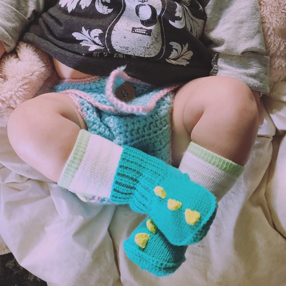 Knitted dinosaur socks